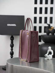 Uubags Chanel Small Shopping Bag In Calfskin And Gold-colored Metal Dark Red Wine 28.5x23.5x9.5cm - 6