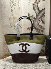 Uubags Chanel Maxi Shopping Bag Raffia & Calfskin In Khaki, White & Brown 58x70x20cm - 1