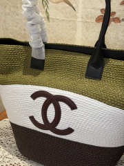 Uubags Chanel Maxi Shopping Bag Raffia & Calfskin In Khaki, White & Brown 58x70x20cm - 4