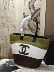 Uubags Chanel Maxi Shopping Bag Raffia & Calfskin In Khaki, White & Brown 58x70x20cm - 3