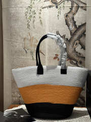 Uubags Chanel Maxi-sized Shopping Bag Raffia & Calfskin In White, Dark Beige & Black 35x60x20cm - 6