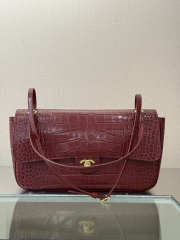 Uubags Chanel East-West Classic Flap Bag In Burgundy Crocodile-Embossed Calfskin & Gold-Tone Metal 26x16x7cm - 6