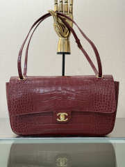 Uubags Chanel East-West Classic Flap Bag In Burgundy Crocodile-Embossed Calfskin & Gold-Tone Metal 26x16x7cm - 4