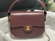 Uubags Chanel mini flap bag with handle shiny calfskin & gold-tone metal dark burgundy 14.5x19.5x5cm - 6