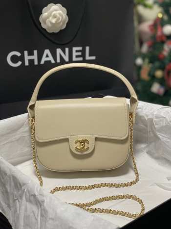 Uubags Chanel mini flap bag with handle shiny calfskin & gold-tone metal dark beige 14.5x19.5x5cm