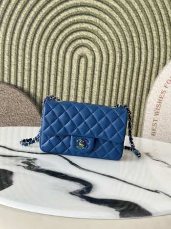 Uubags Chanel Mini Rectangular Classic Flap Bag In Blue Lambskin & Rainbow Metal 20cm