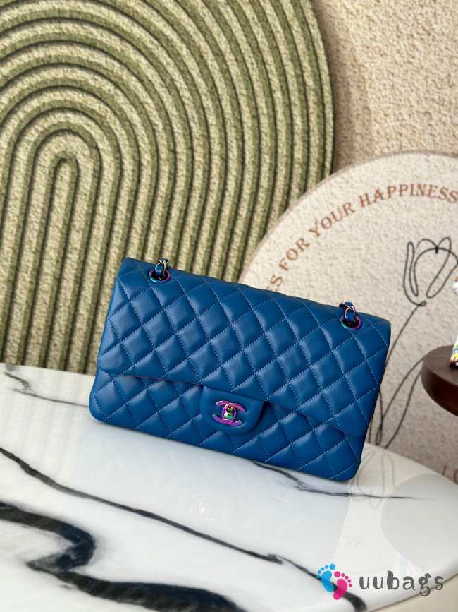 Uubags Chanel Medium Rectangular Classic Flap Bag In Blue Lambskin & Rainbow Metal 25.5x15x6cm - 1