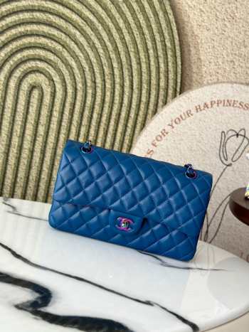 Uubags Chanel Medium Rectangular Classic Flap Bag In Blue Lambskin & Rainbow Metal 25.5x15x6cm