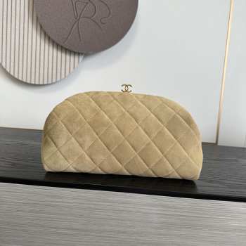 Uubags Chanel clutch with strap suede calfskin & gold-colored metal in dark beige 18x30x15cm