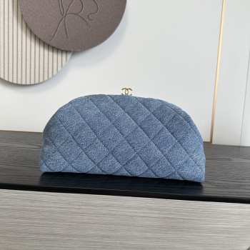 Uubags Chanel clutch quilted denim blue & gold-colored metal 18x30x15cm