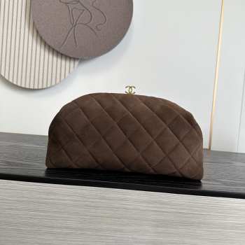 Uubags Chanel clutch with strap suede calfskin & gold-colored metal in dark chocolate 18x30x15cm