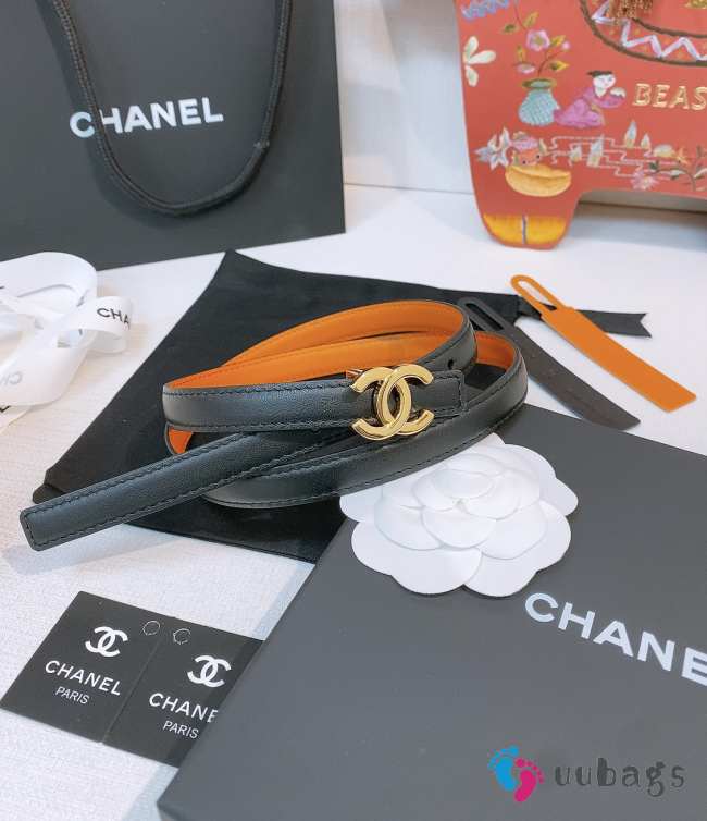 Uubags Chanel Leather Belt Calfskin & Metal In Black, Camel & Golden 1.5cm - 1