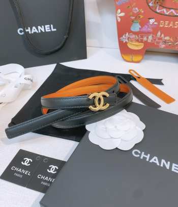 Uubags Chanel Leather Belt Calfskin & Metal In Black, Camel & Golden 1.5cm