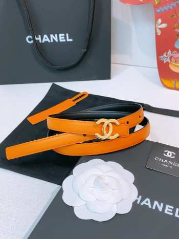 Uubags Chanel Leather belt calfskin and metal in black, orange & golden 1.5cm