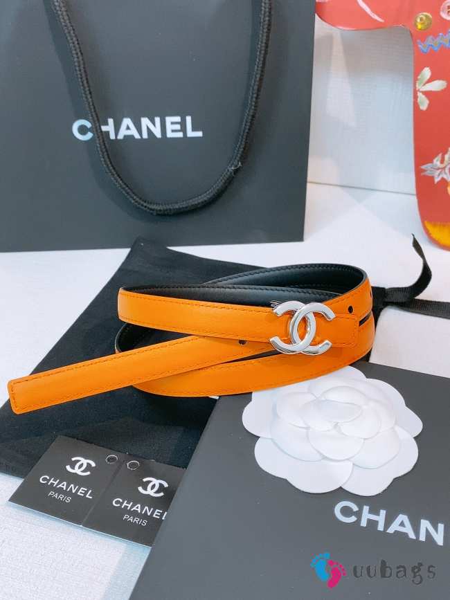 Uubags Chanel Leather belt calfskin and metal in black, orange & silver 1.5cm - 1