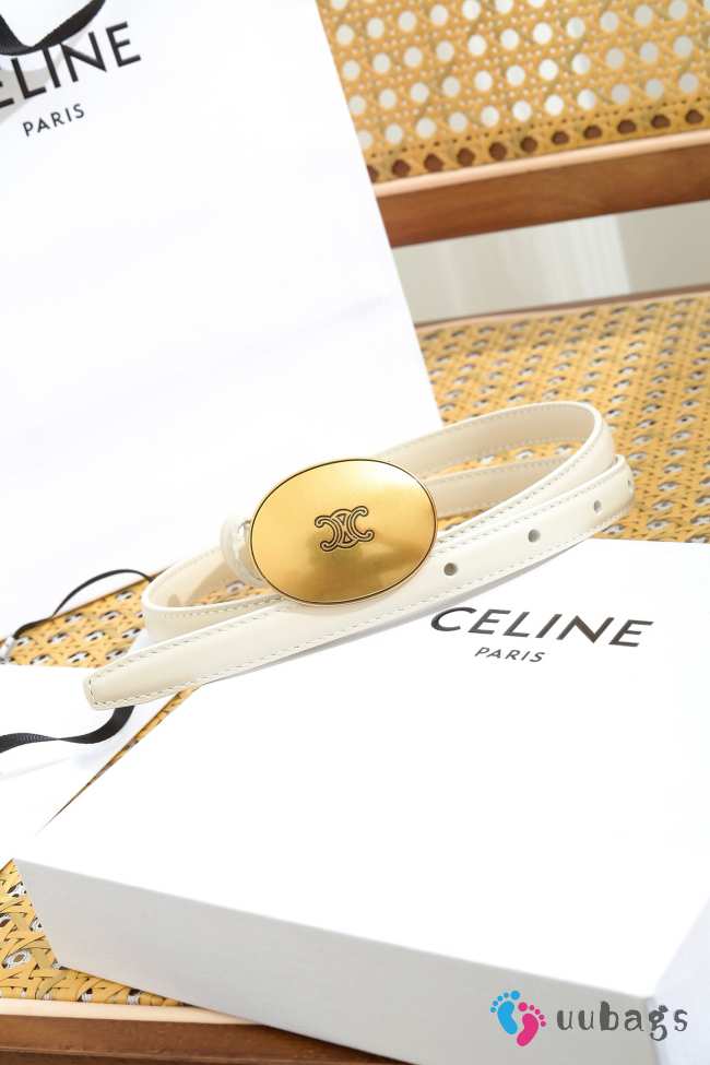 Uubags Celine Maison Belt 1.3cm In Taurillon Leather White 02 - 1