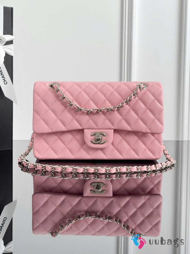 Uubags Chanel double flap bag caviar leather in light pink with silver hardware 25cm - 1