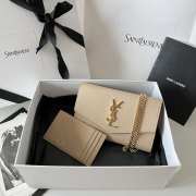 Uubags YSL Uptown Chain Wallet In Grain De Poudre Embossed Leather In Dark Beige 19x12x3cm - 1