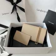 Uubags YSL Uptown Chain Wallet In Grain De Poudre Embossed Leather In Dark Beige 19x12x3cm - 3