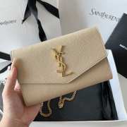 Uubags YSL Uptown Chain Wallet In Grain De Poudre Embossed Leather In Dark Beige 19x12x3cm - 4