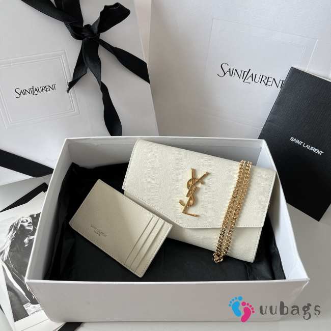 Uubags YSL Uptown Chain Wallet In Grain De Poudre Embossed Leather In White 19x12x3cm - 1