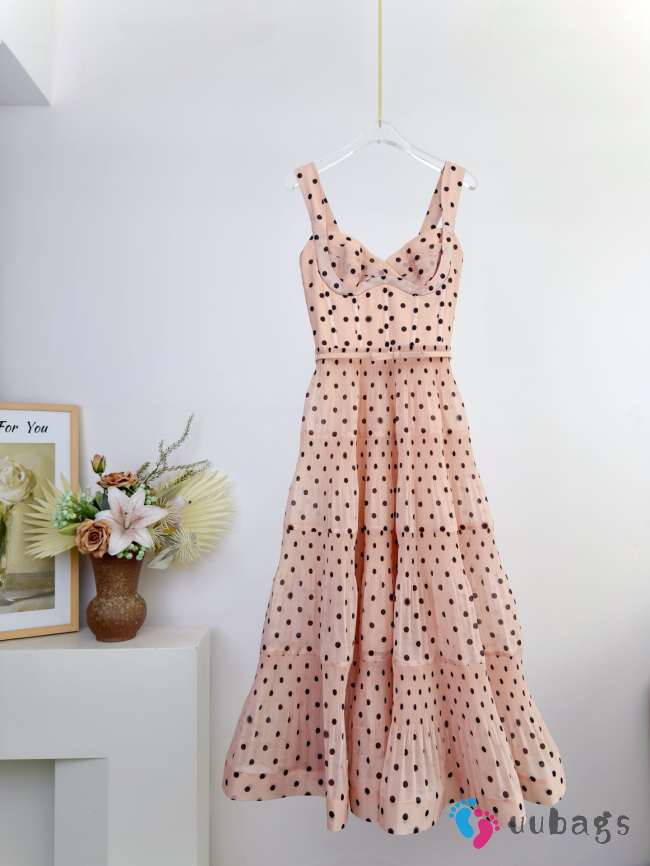 Uubags Zimmermann Pleated Draped Midi Dress In Pink Dot - 1