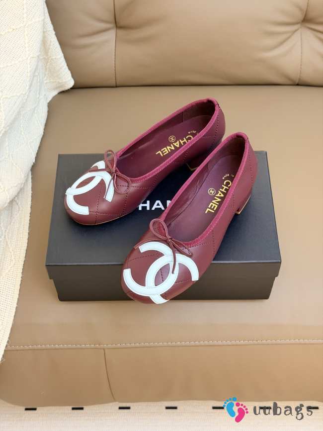 Uubags Chanel Ballet Shoes In Lambskin Burgundy & Light Blue 3.5cm - 1