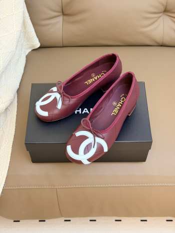 Uubags Chanel Ballet Shoes In Lambskin Burgundy & Light Blue 3.5cm
