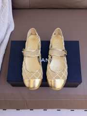 Uubags Chanel Ballet Flats Gold Leather Mesh Sandals Breathable Slip On Loafers - 1