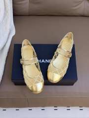 Uubags Chanel Ballet Flats Gold Leather Mesh Sandals Breathable Slip On Loafers - 3