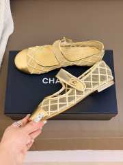 Uubags Chanel Ballet Flats Gold Leather Mesh Sandals Breathable Slip On Loafers - 2