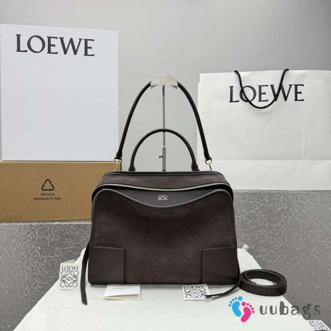 Uubags Loewe medium Amazona 180 bag in suede dark chestnut 28x22.5x11cm - 1