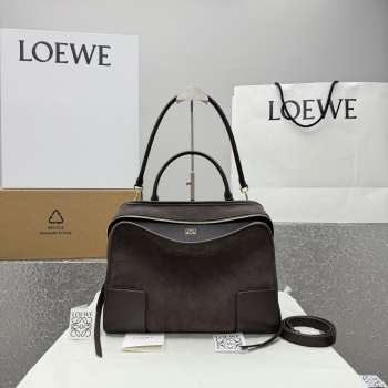 Uubags Loewe medium Amazona 180 bag in suede dark chestnut 28x22.5x11cm