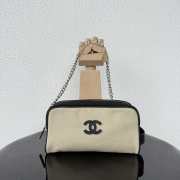 Uubags Chanel Medium Zipped Pouch In Canvas, Calfskin & Silver-Tone Metal Beige & Black 23x13x9cm - 1