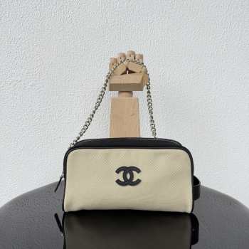 Uubags Chanel Medium Zipped Pouch In Canvas, Calfskin & Silver-Tone Metal Beige & Black 23x13x9cm