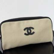 Uubags Chanel Medium Zipped Pouch In Canvas, Calfskin & Silver-Tone Metal Beige & Black 23x13x9cm - 5
