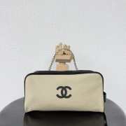 Uubags Chanel Large Zipped Pouch In Canvas, Calfskin & Silver-Tone Metal Beige & Black 17x29x12cm - 1