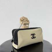 Uubags Chanel Large Zipped Pouch In Canvas, Calfskin & Silver-Tone Metal Beige & Black 17x29x12cm - 6