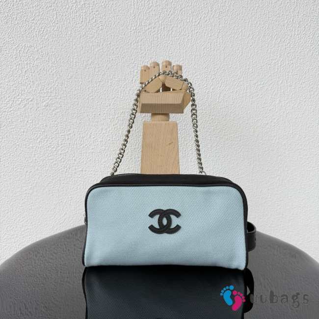 Uubags Chanel Medium Zipped Pouch In Canvas, Calfskin & Silver-Tone Metal Blue & Black 23x13x9cm - 1
