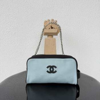 Uubags Chanel Medium Zipped Pouch In Canvas, Calfskin & Silver-Tone Metal Blue & Black 23x13x9cm