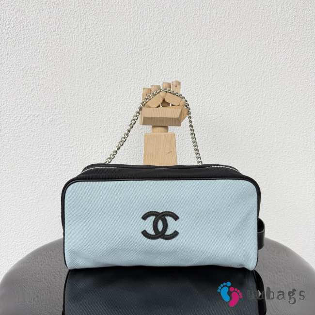 Uubags Chanel Large Zipped Pouch In Canvas, Calfskin & Silver-Tone Metal Blue & Black 17x29x12cm - 1