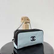 Uubags Chanel Large Zipped Pouch In Canvas, Calfskin & Silver-Tone Metal Blue & Black 17x29x12cm - 5
