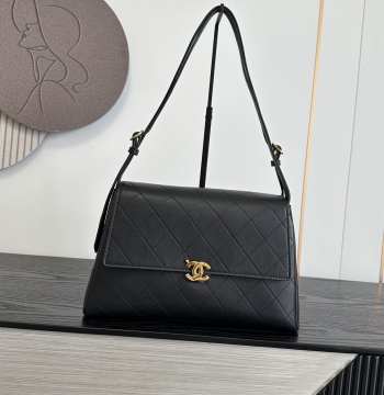 Uubags Chanel Large Kelly Shoulder Bag Black Lambskin 1997 24K 32x20x10cm