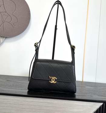 Uubags Chanel Medium Kelly Shoulder Bag Black Lambskin 1997 24K 22.5x14x8cm