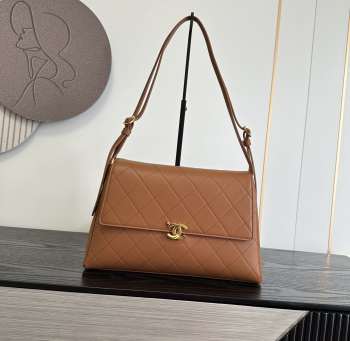 Uubags Chanel Large Kelly Shoulder Bag Brown Lambskin 1997 24K 32x20x10cm