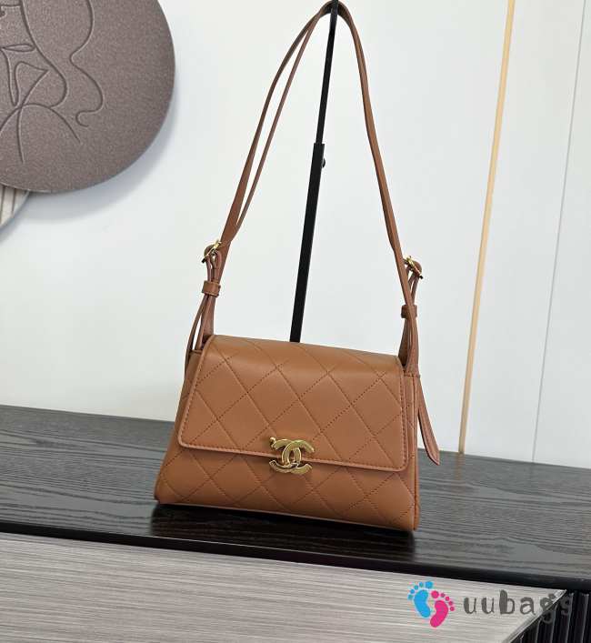 Uubags Chanel Medium Kelly Shoulder Bag Brown Lambskin 1997 24K 22.5x14x8cm - 1