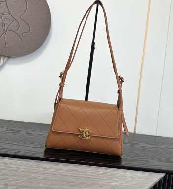 Uubags Chanel Medium Kelly Shoulder Bag Brown Lambskin 1997 24K 22.5x14x8cm