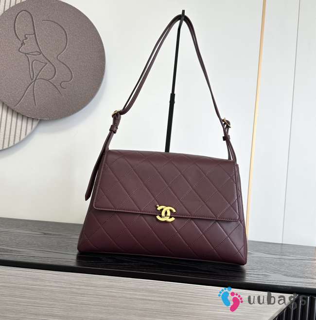 Uubags Chanel Large Kelly Shoulder Bag Dark Brown Lambskin 1997 24K 32x20x10cm - 1