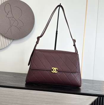 Uubags Chanel Large Kelly Shoulder Bag Dark Brown Lambskin 1997 24K 32x20x10cm