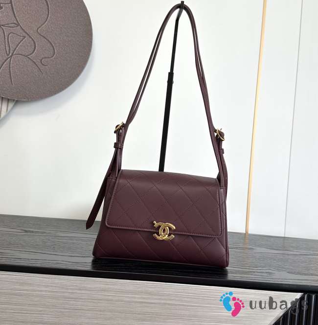 Uubags Chanel Medium Kelly Shoulder Bag Dark Brown Lambskin 1997 24K 22.5x14x8cm - 1